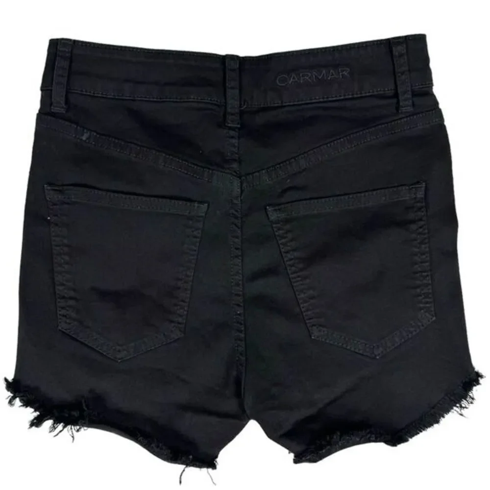 Carmar Black High Waist Jean Shorts Size 26 Destroyed‎ Denim Booty Shorts Ripped